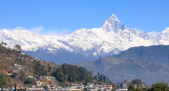 Mountains above the hillside and town